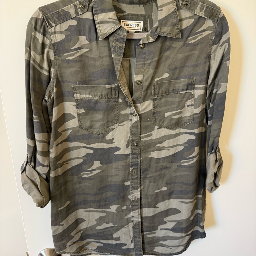 Express Camouflage Button Down Utility Shirt - image 1